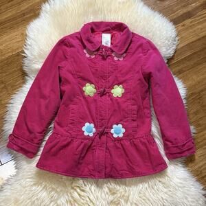Gymboree Girls Smart and Sweet Pink Velvet Flower Toggle Button Coat Size M 7-8